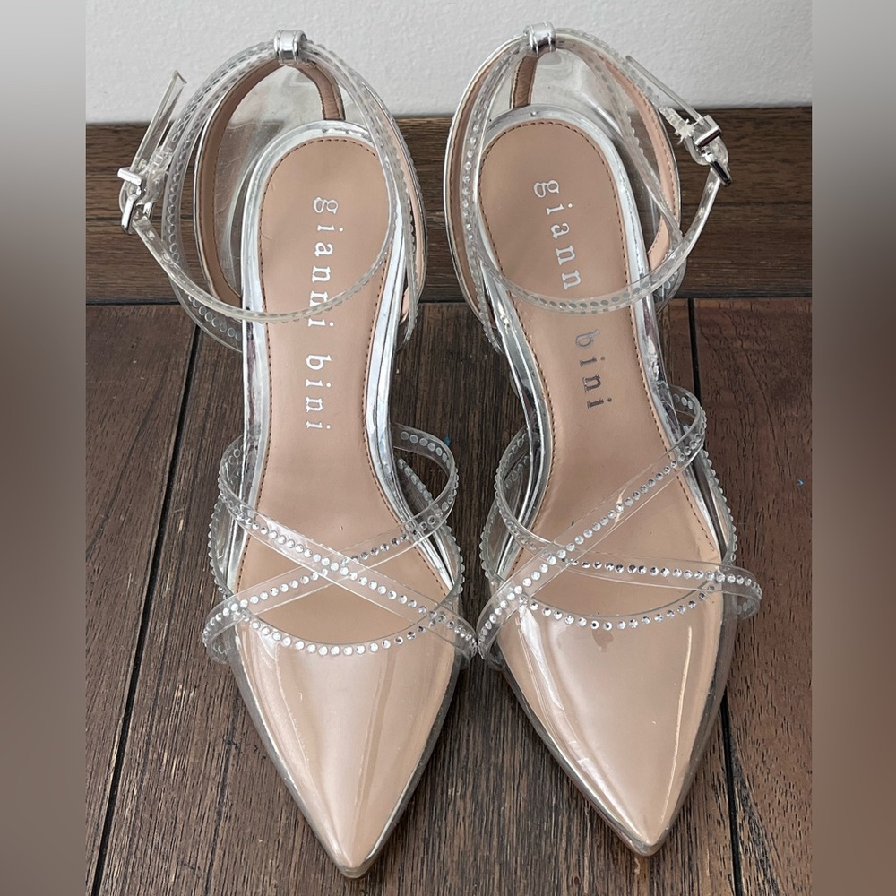 Gianni Bini Lana Rhinestone Lucite Pointed Toe Clear Flared Pumps Womens size 7 - Picture 5 of 11